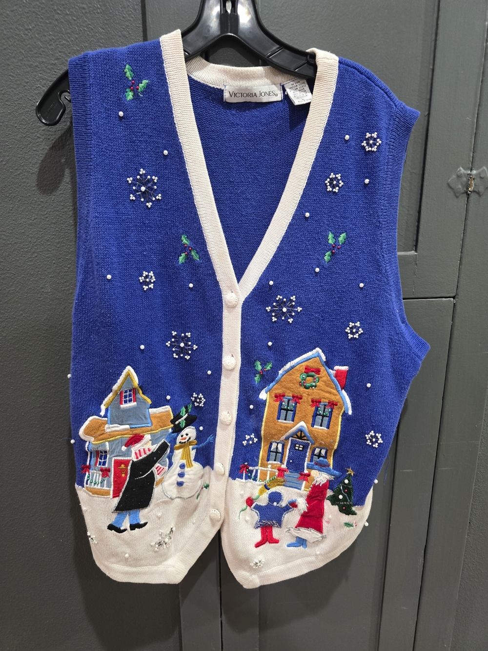 Vintage Blue Holiday Embroidered Vest